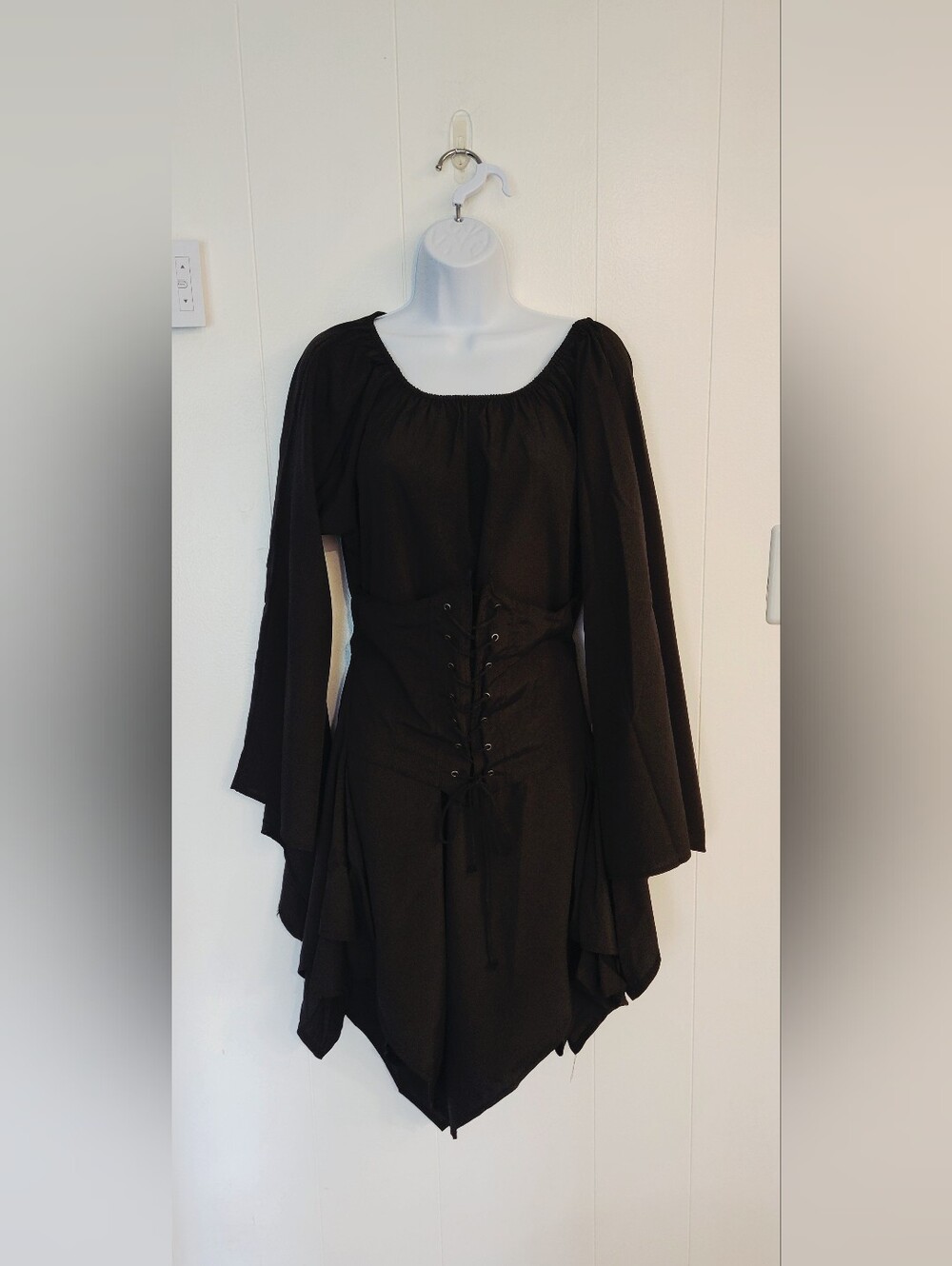 Asymmetrical Black Lace-Up Corset Midi Dress Costume